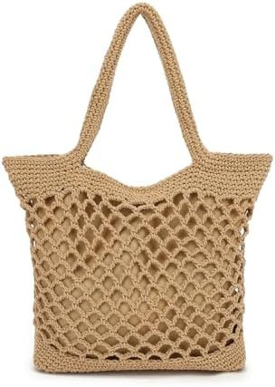 Bycobecy Woven Tote Bag for Women, Summer Beach Bag Large Crochet Shoulder Purse Handbag Boho Kni... | Amazon (US)