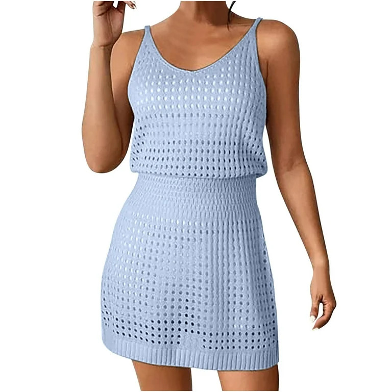 BLVB Womens Crochet Swimsuit Coverup Sleeveless Bathing Suit Beach Cover up Knit Summer Dress for... | Walmart (US)