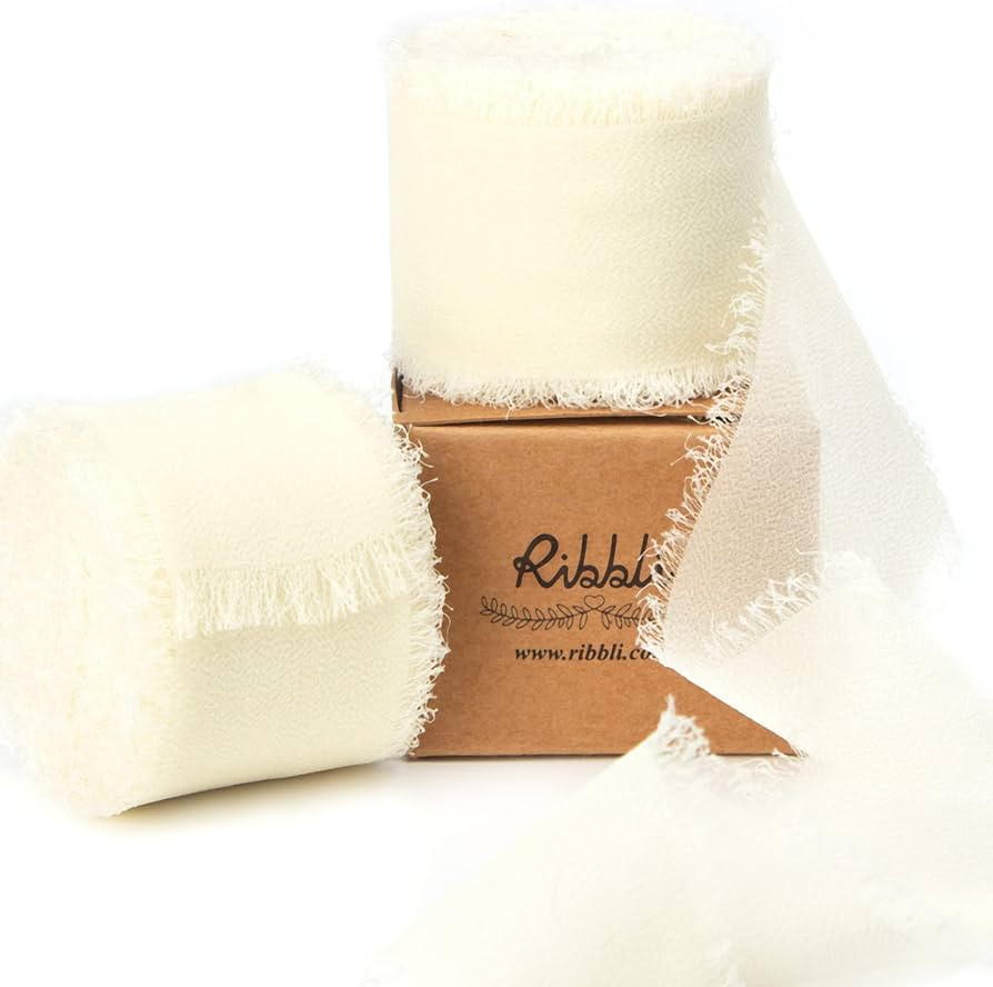 Ribbli Chiffon 1-1/2 inch x 20 Yard Handmade Fringe Cream Ivory Silk Ribbon for Wedding Invitatio... | Amazon (US)
