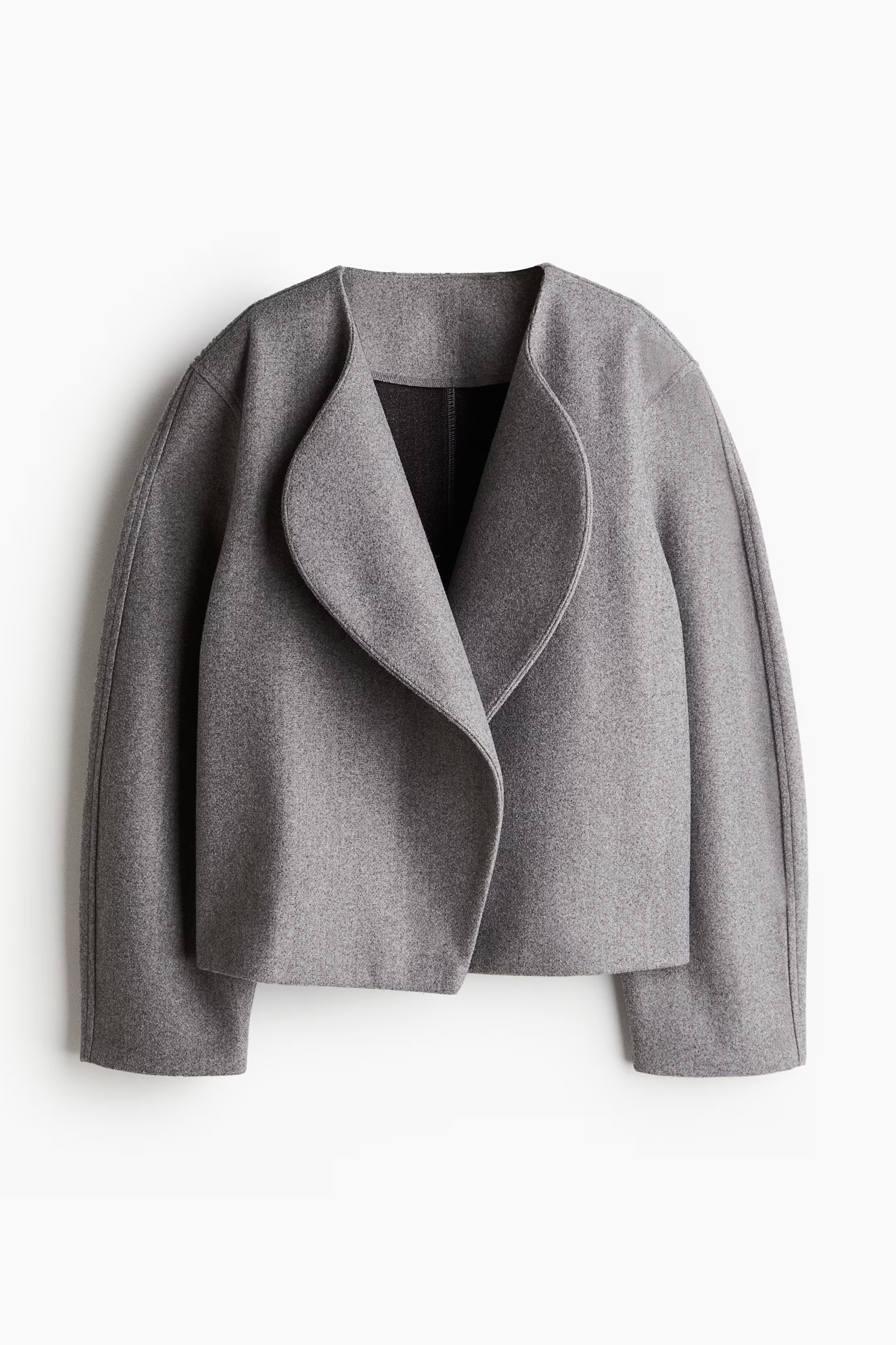 Shawl-collared felted jacket - Long sleeve - Regular length - Grey marl - Ladies | H&M GB | H&M (UK, MY, IN, SG, PH, TW, HK)