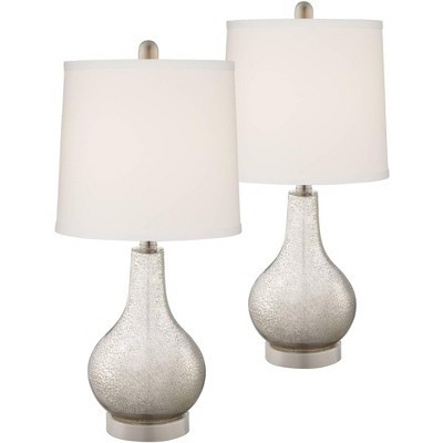 360 Lighting Ledger Modern Accent Table Lamps 21 3/4" High Set of 2 Mercury Glass with USB Charging Port Off-White Drum Shade for Family Office Desk | Target