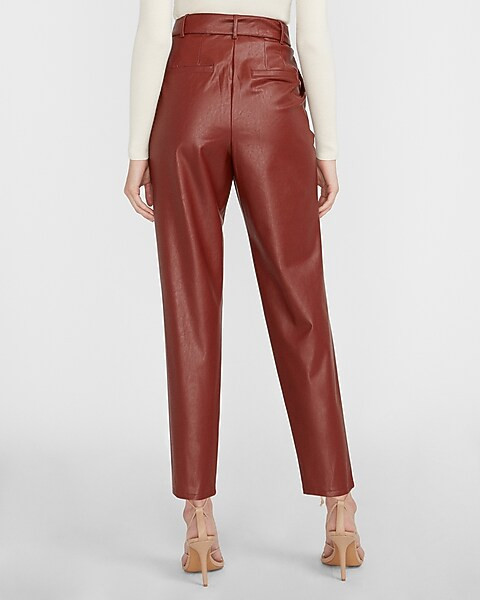 Super High Waisted Vegan Leather Belted Ankle Pant | Express