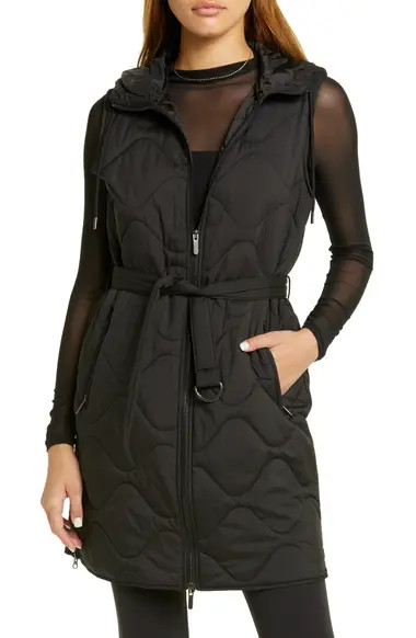 Zella Belted Quilted Longline Recycled Polyester Vest | Nordstrom