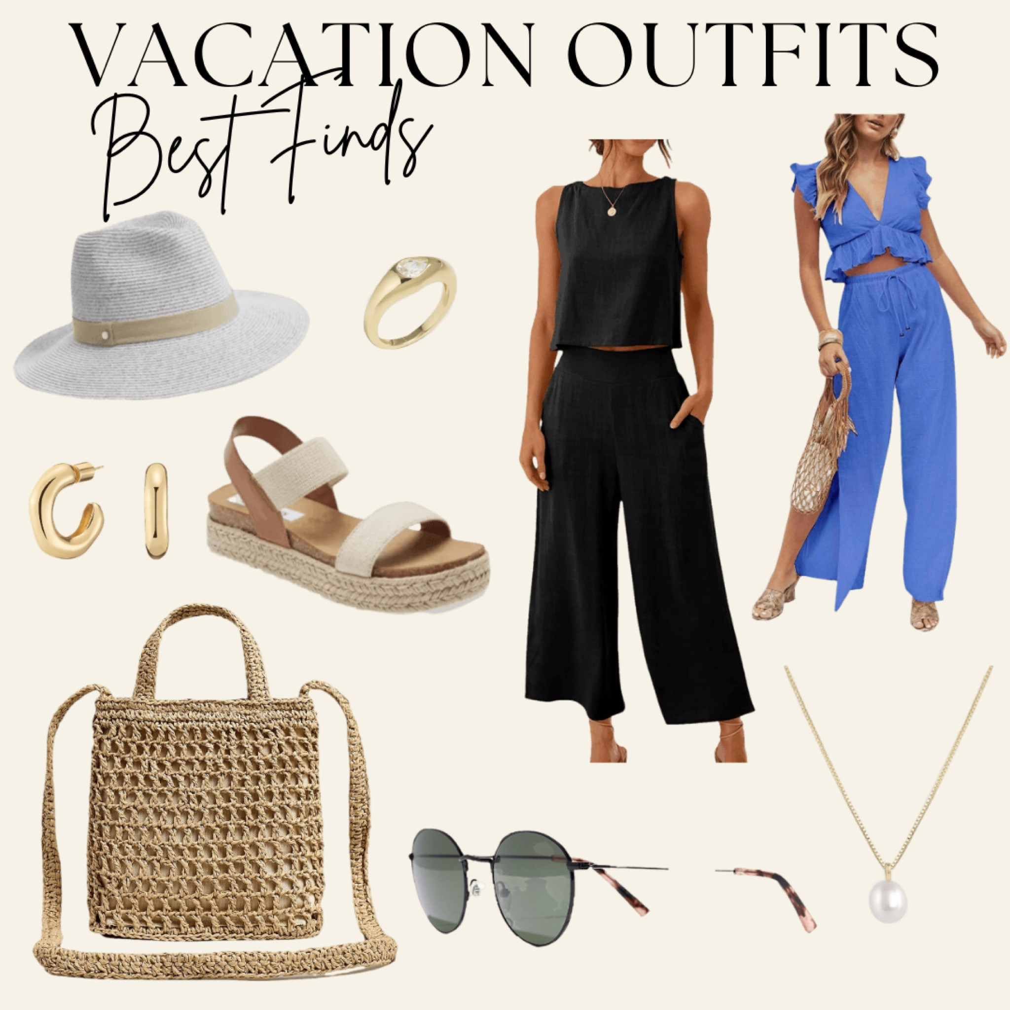 Vacation Outfits, summer outfits, summer, sandals, jewelry, minimalist style, fashion, jute bag, woven bag, sunglasses, aviators, two piece outfit, outfit set, summer hat, hoop earrings, gold ring, Pearl necklace, best finds summer, best finds

#LTKSeasonal #LTKFind #LTKswim