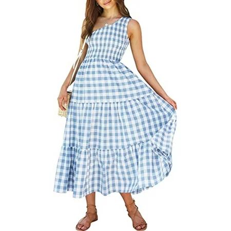Kayotuas Women s Summer Boho One Shoulder Sleeveless Solid Color Ruffle Beach Party Tiered Midi Dres | Walmart (US)