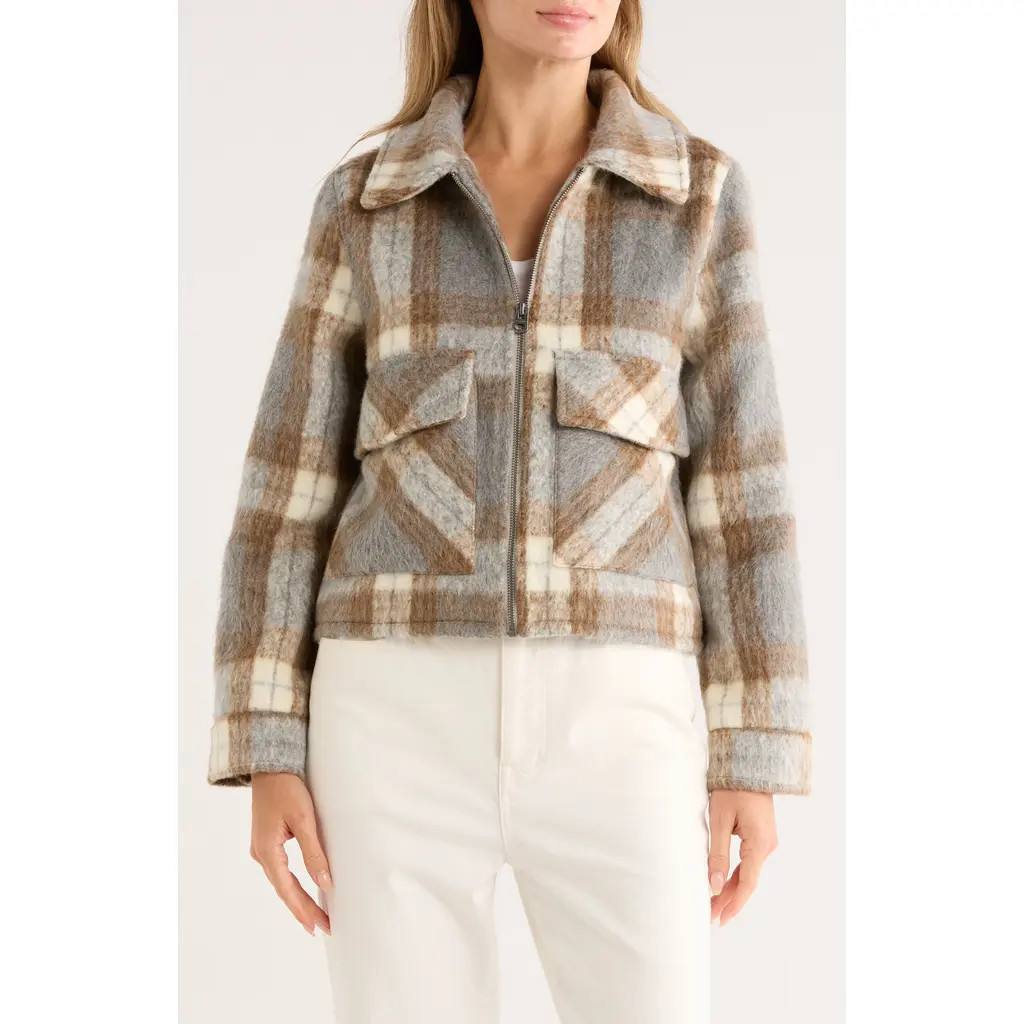 Lucky Brand Missy Zip Up Crop Jacket in Light Grey Plaid at Nordstrom Rack, Size Small | Nordstrom Rack
