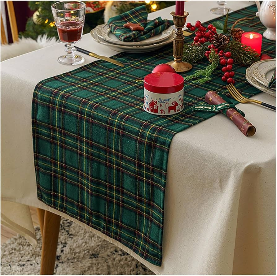 Checkered Tabletop 100% Cotton, Boho Table Runner Xmas Themed Table Decoration for Home Cafe Tabl... | Amazon (US)