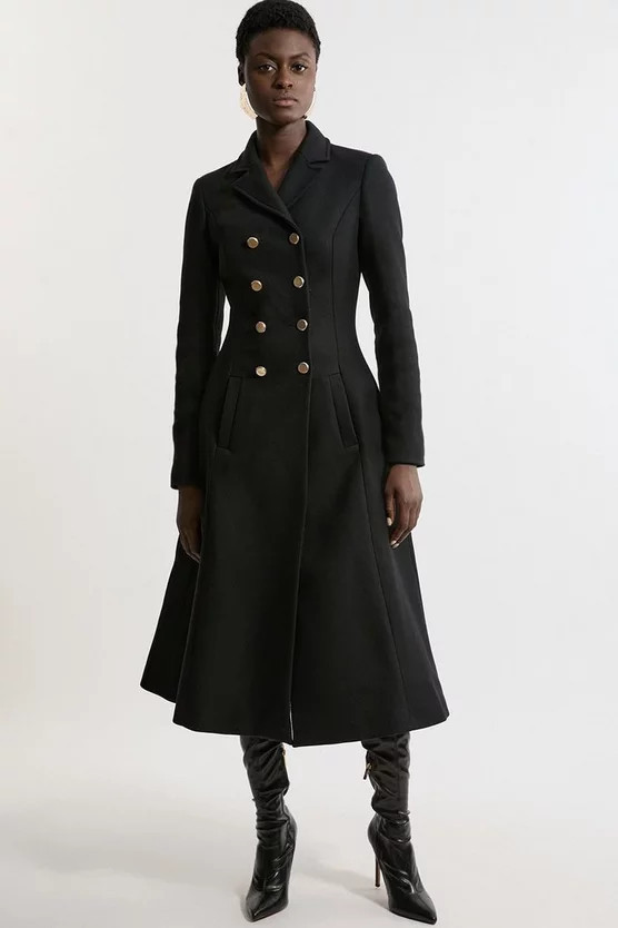 Premium Italian Manteco Wool Military Full Skirted Tailored Midaxi Coat | Karen Millen US
