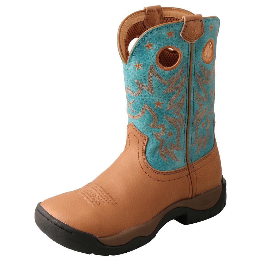 TWISTED X Women's All Around 9 in. Work Boots - Soft Toe - Camel/Turquoise Size 10(M) | The Home Depot