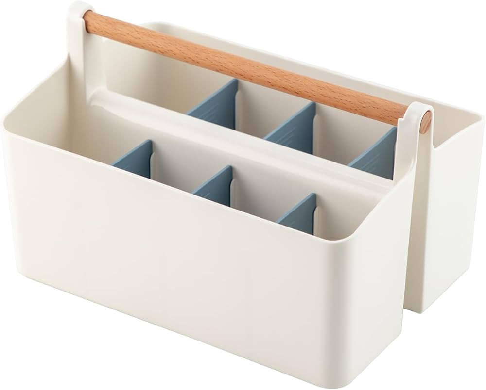 Large Portable Basket with Handle, Plastic Craft Storage Organizer Caddy Tote with Adjustable Div... | Amazon (US)