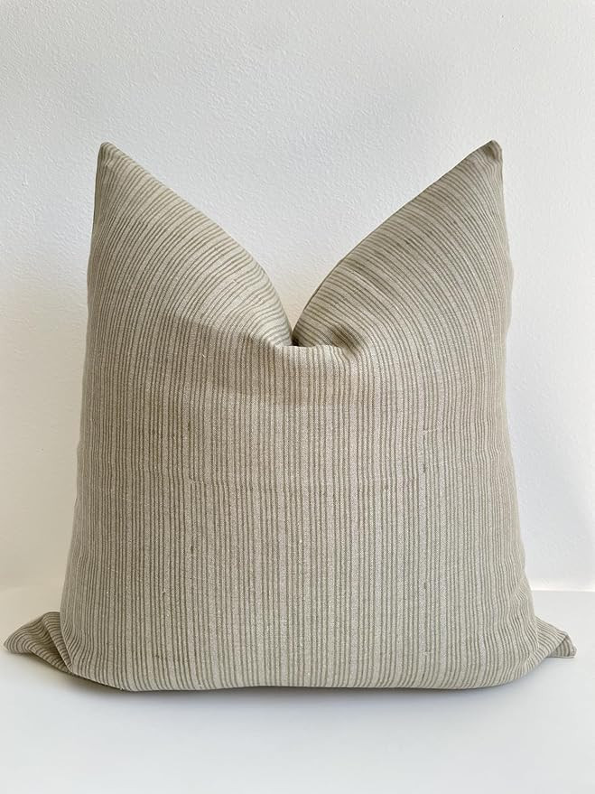 Hand Block Print Pure Linen Throw Pillow Cover: Handmade Vintage Cushion Cover (Theo) (22x22) | Amazon (US)