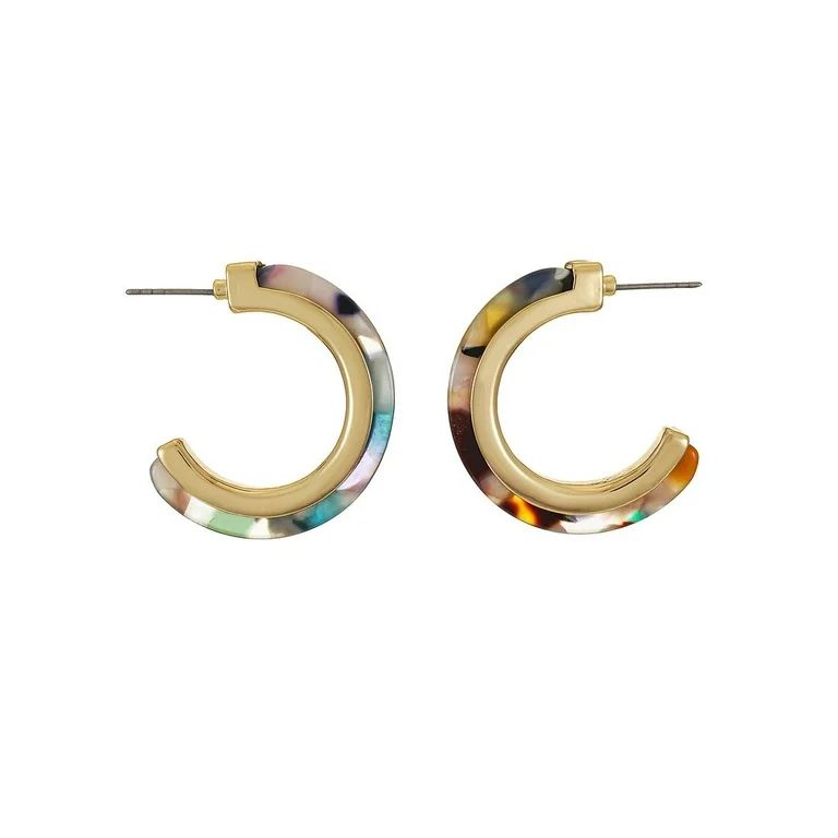 Time and Tru Women's Gold Tone Multi-Colored Resin Hoop Earring, 1 Pair - Walmart.com | Walmart (US)