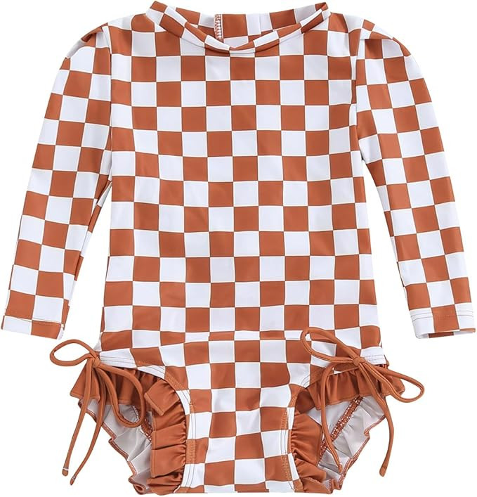 Yccutest Toddler Rash Guard One Piece Swimsuit Baby Girl Long Sleeve Ruffles Swimwear Zipper Bath... | Amazon (US)