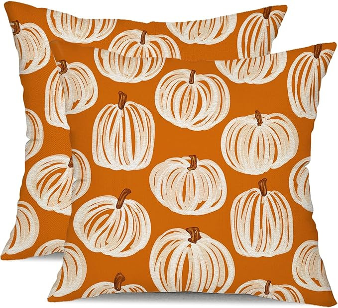 DFXSZ Fall Pillow Covers 18x18 inch Set of 2 Fall Decoration White Thick Lines Pumpkin Decor Oran... | Amazon (US)