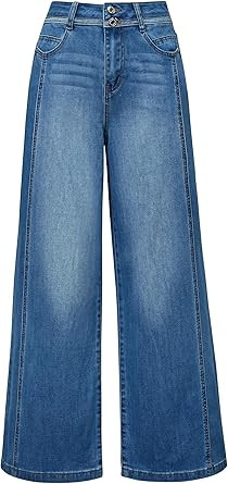 Arach&Cloz Women's Cotton Contrast Waistband Wide Leg Stretchy Denim Jeans 2026 | Amazon (US)
