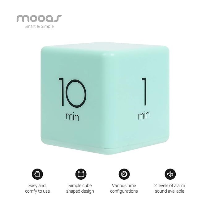 Mooas Cube Timer 1, 3, 5 and 10 Minutes Time Management (Mint), Kitchen Timer, Kids Timer, Workou... | Amazon (US)