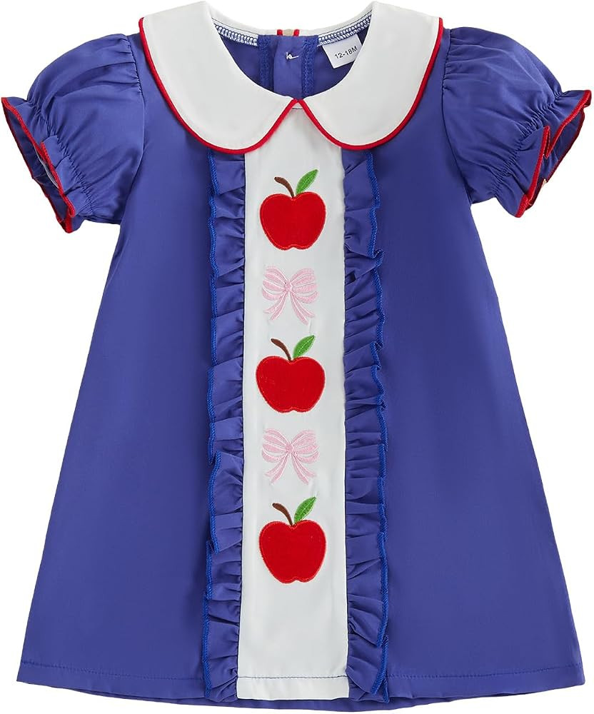 Little Girl Back to School Outfit First Day of School Pre K Kindergarten Apple Pencil Plaid Lapel... | Amazon (US)