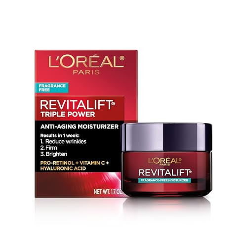 L'Oreal Paris Revitalift Triple Power Anti-Aging Face Moisturizer, Pro Retinol, Hyaluronic Acid & Vitamin C, Reduce Wrinkles, Fragrance Free 1.7 Oz | Amazon (US)