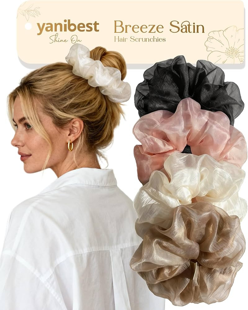 Yanibest Hair Scrunchies for Women - 4 Pcs Breeze Satin Scrunchies, Soft Ponytail Holders, No Cre... | Amazon (US)