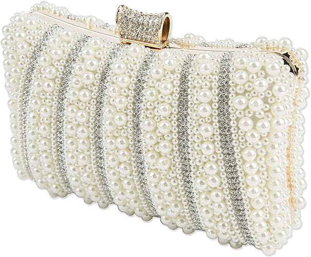 White Clutch Purses for Women Pearl Handbag Evening Bag for Bride Wedding Party | Amazon (US)
