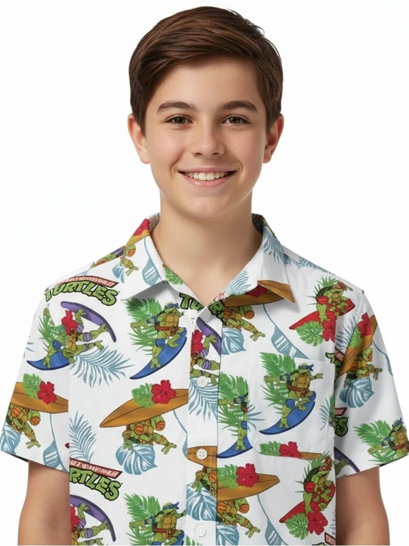 Teenage Mutant Ninja Turtles Boys Cotton Graphic Button Up Shirt with Short Sleeves, Sizes 4-18 | Walmart (US)