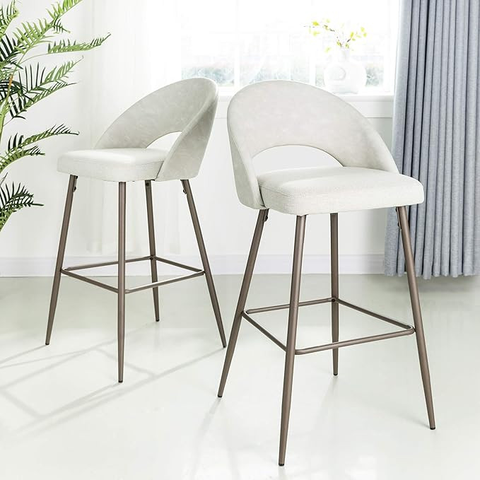 glitzhome Bar Stools Set of 2 Modern Bar Height Fabric Leather Pale Grey Barstools with Back Cont... | Amazon (US)