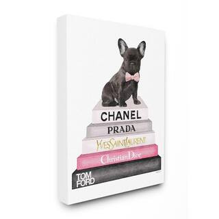 16 in. x 20 in. "Book Stack Fashion French Bulldog" by Amanda Greenwood Printed Canvas Wall Art | The Home Depot