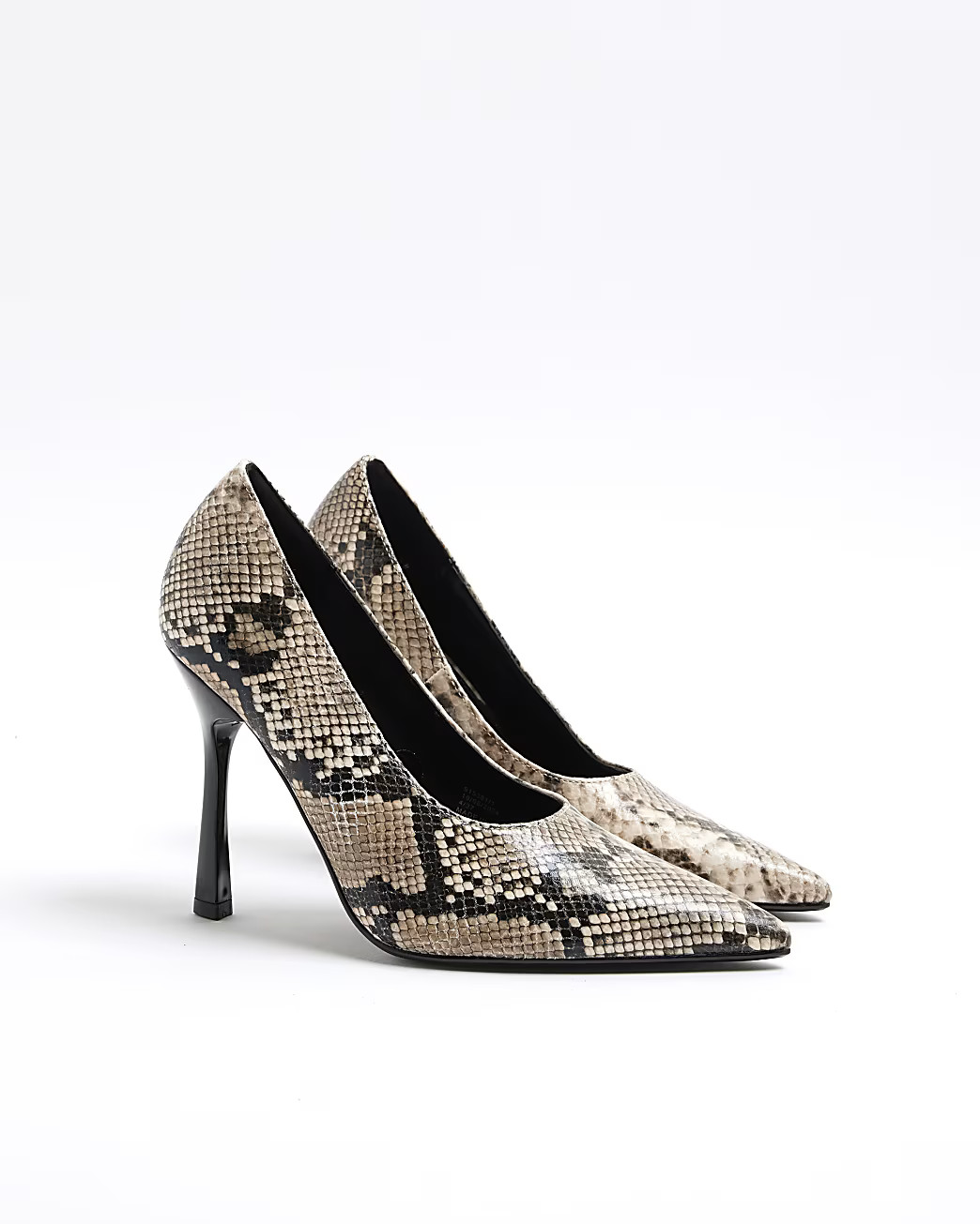 Grey Snake Heeled Court Shoes | River Island UK & IE