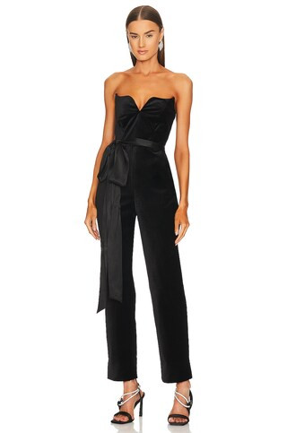 SALONI Sabine Cat Jumpsuit & Sash Belt in Black from Revolve.com | Revolve Clothing (Global)