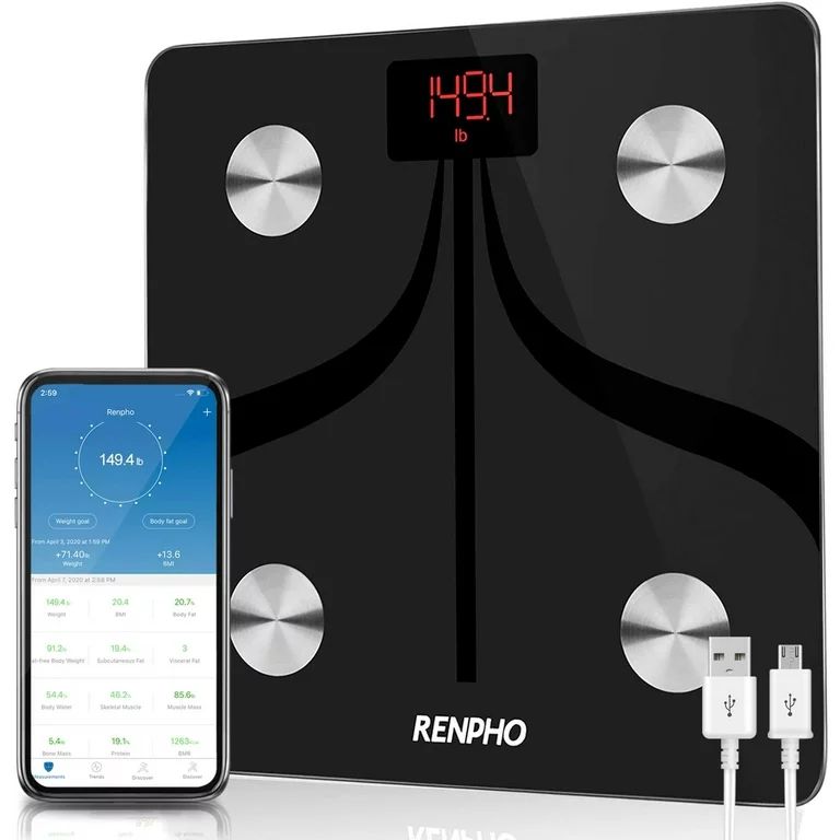 Renpho USB Rechargeable Smart Body Fat Scale, Digital Bluetooth Bathroom Scale, Body Composition ... | Walmart (US)