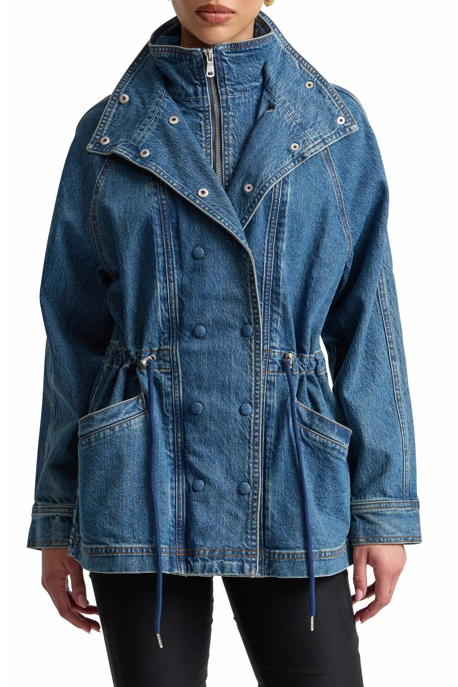 Double Breasted Stretch Denim Jacket with Bib Inset (Women) | Nordstrom | Nordstrom