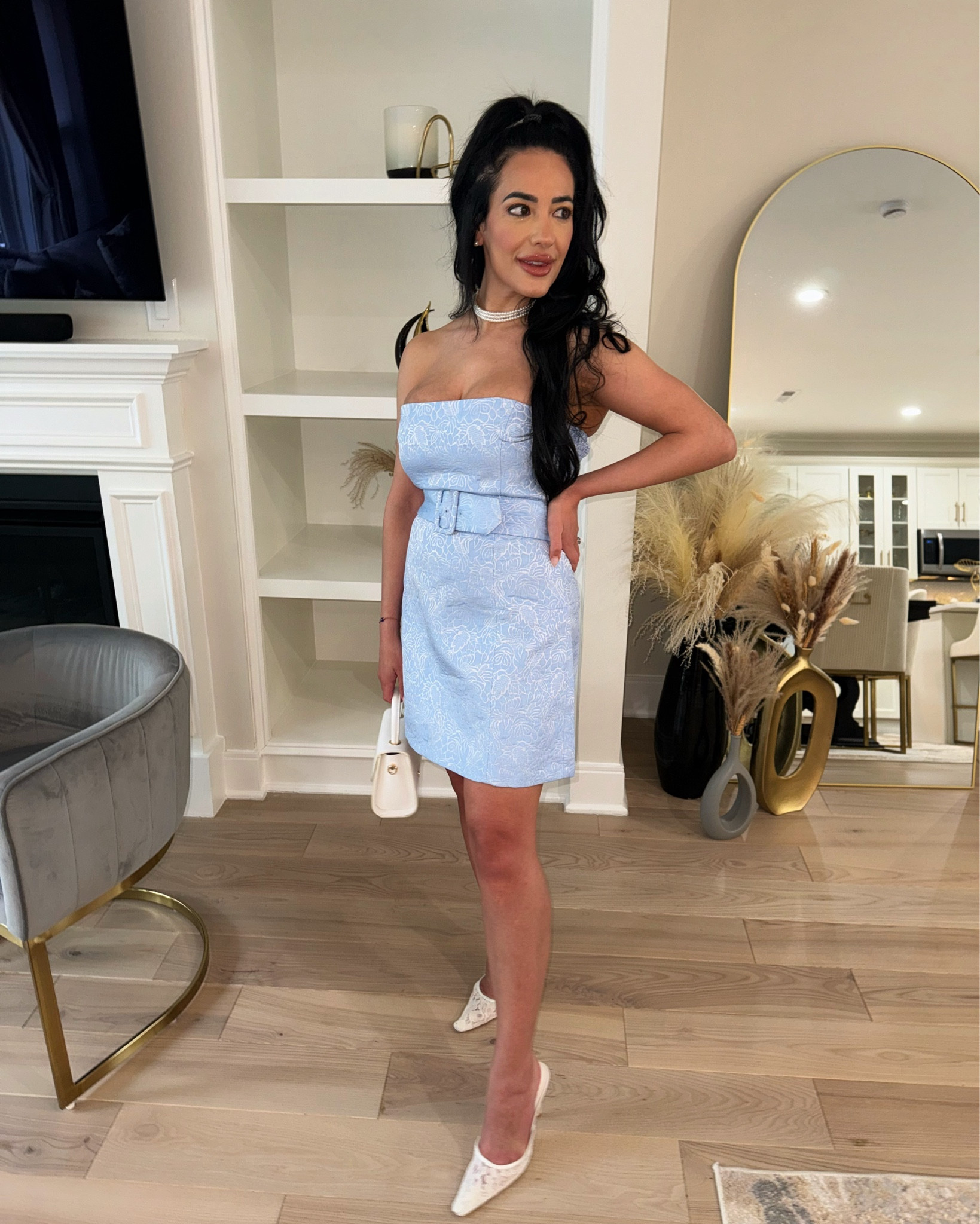 amanda uprichard fae dress blue Strapless Mini Fae Dress in English Blue Toile | L
