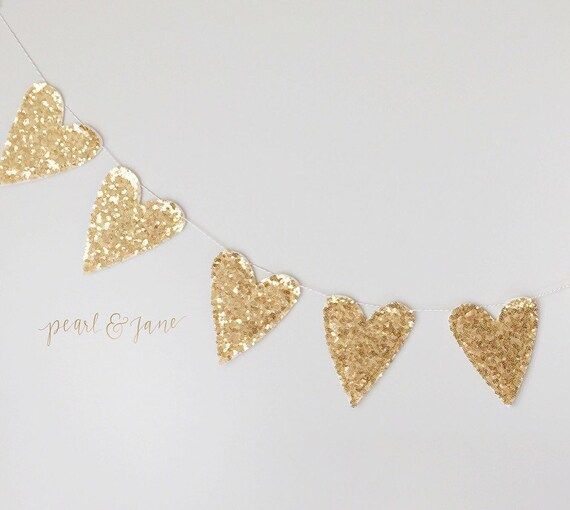 Gold, Silver, or White Sequin Glitter Heart Garland, Banner, Bunting | Etsy (US)
