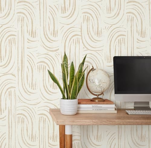Guvana Peel and Stick Wallpaper Boho Contact Paper Neutral Beige Geometric Wall Paper Mid Century Modern Abstract Removable Self-Adhesive Vinyl Wallpaper for Bedroom Bathroom Accent Walls 17.3"x78.7" | Amazon (US)