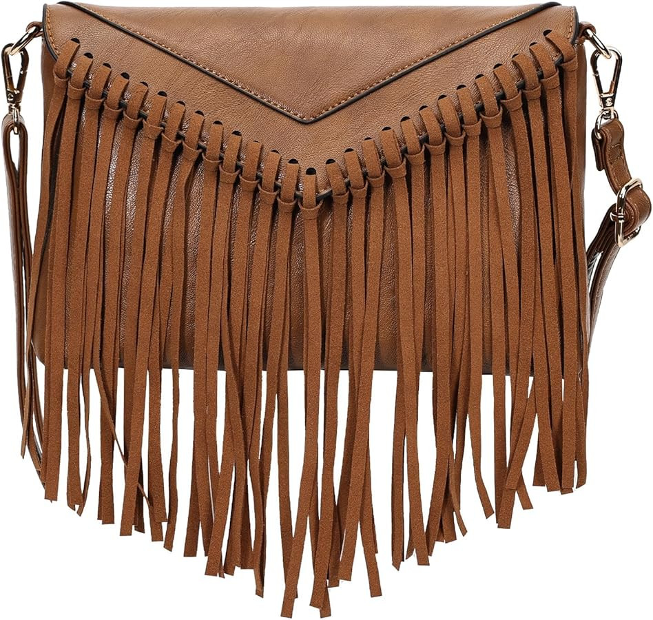 KouLi Buir Tassel Crossbody Purse for Women PU Leather Western Hobo Fringe Handbag Shoulder Bag | Amazon (US)