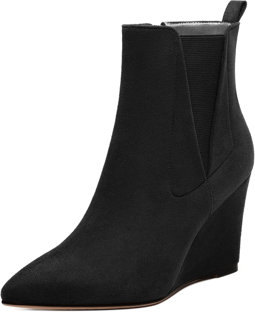 Womens Ankle Boots, Pointed Toe Wedge High Heel Ankle Booties for Women, Short Boots for Women wi... | Amazon (US)