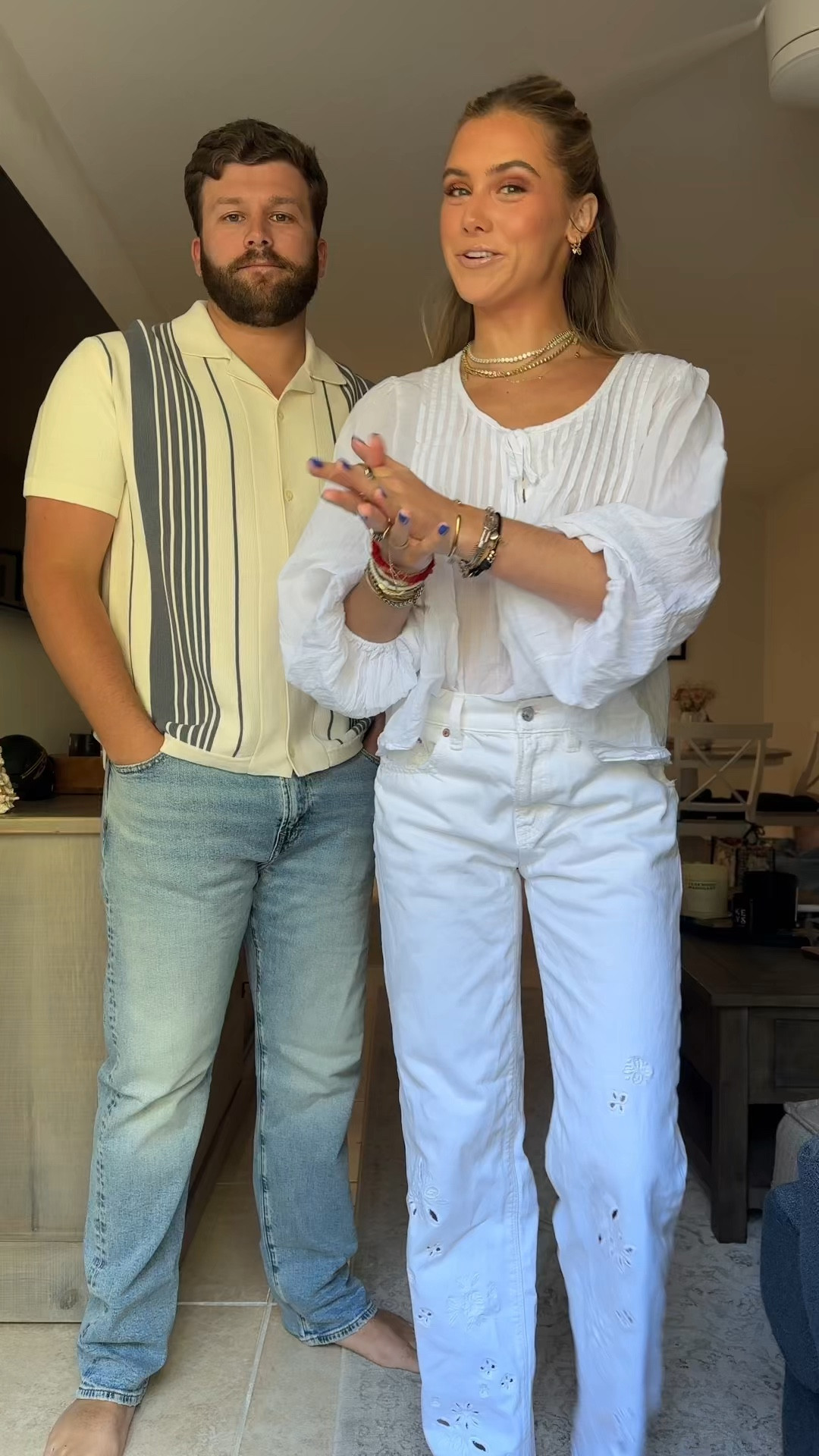 Do your man’s a favor and upgrade their wardrobe this spring & summer … or let’s be honest this is a favor to yourself as well 🤭I ordered three new outfits for Joey from @americaneagle and absolutely LOVED the way everything turned out. Major shopping win! 👏As far as sizing goes the shirts all run true to size and for the bottoms the jeans run larger in the waist but the shorts are true to size. 🤭 WHAT JOEY GOT: AE EasyFlex Original Straight Jean Color: Authentic Light Size: 36 X 32 (size down in waist); AE 7" Flex Linen-Blend Trekker Short Color: Green Size: M; AE Logo Lived-In T-Shirt Color: Light Blue Size: M; AE Men's 5" Swim Trunk Color: Olive Fun Size: M; AE Weekend Textured Button-Up Sweater Polo Shirt Color: Frosty Cream Size: M.

#AEJeans #boyfriendoutfits #shoppingformyboyfriend #mensoutfit #outfitinspo #mensfashion #stylingmyboyfriend #boyfriend #himandher #boyfriendfashion #couplesoutfit #mensstyle #americaneagle #americaneaglehaul #tryonhaul #americaneagletryon

#LTKSaleAlert #LTKMens #LTKFindsUnder50