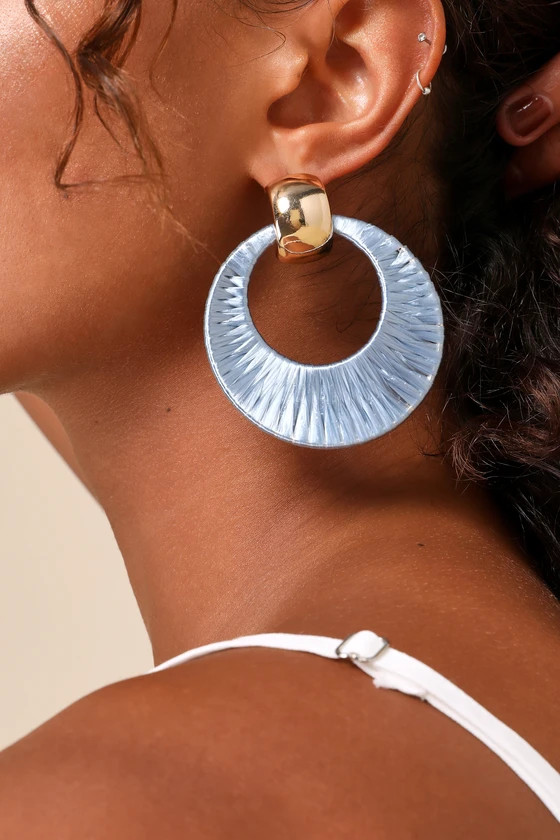 Stunning Persona Gold and Blue Raffia Statement Hoop Earrings | Lulus
