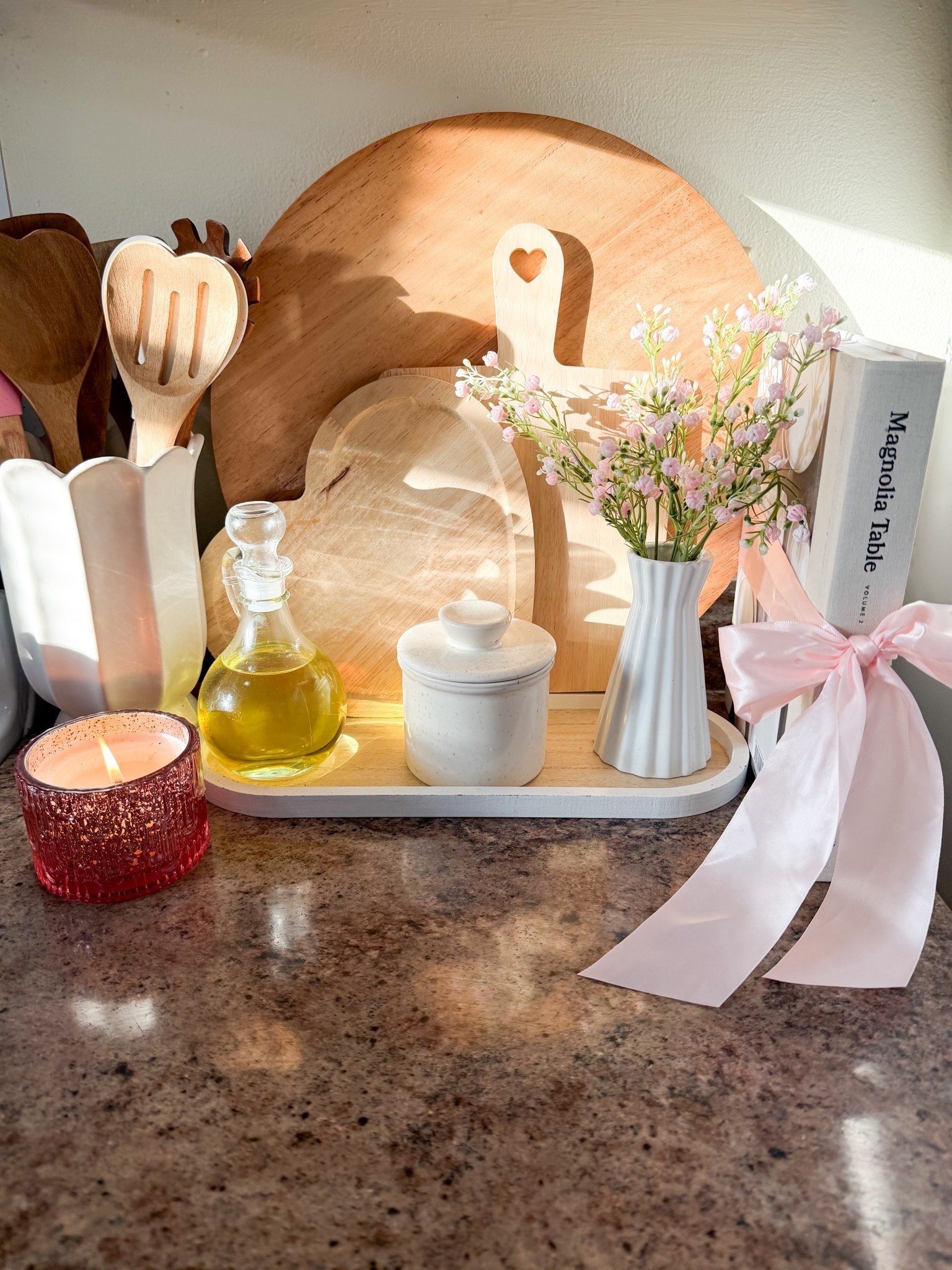 Kitchen tray styling for Valentine’s Day 🤍