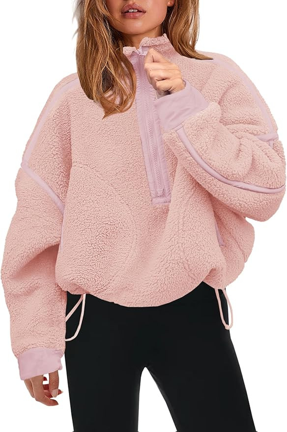 Panadila Womens Half Zip Sherpa Fleece Pullover Soft Oversized Sweatshirt with Pockets Warm Fuzzy... | Amazon (US)