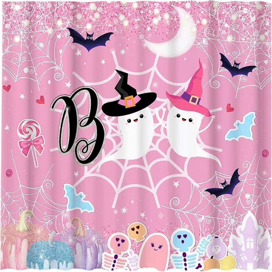 Funnytree Pastel Halloween Shower Curtain Set with Hooks Boo Theme Pink Hallowmas Holiday Farmhou... | Amazon (US)