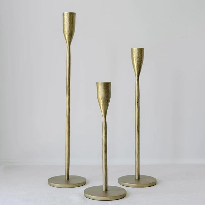 Candle Holder, Handcrafted Antique Brass Candlesticks Set-of-3 Taper Candlestick Holders, Taper C... | Amazon (US)