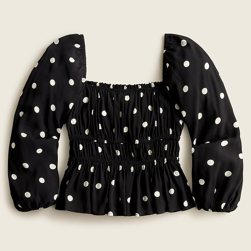 Puff-sleeve drapey crepe top in dots | J. Crew US