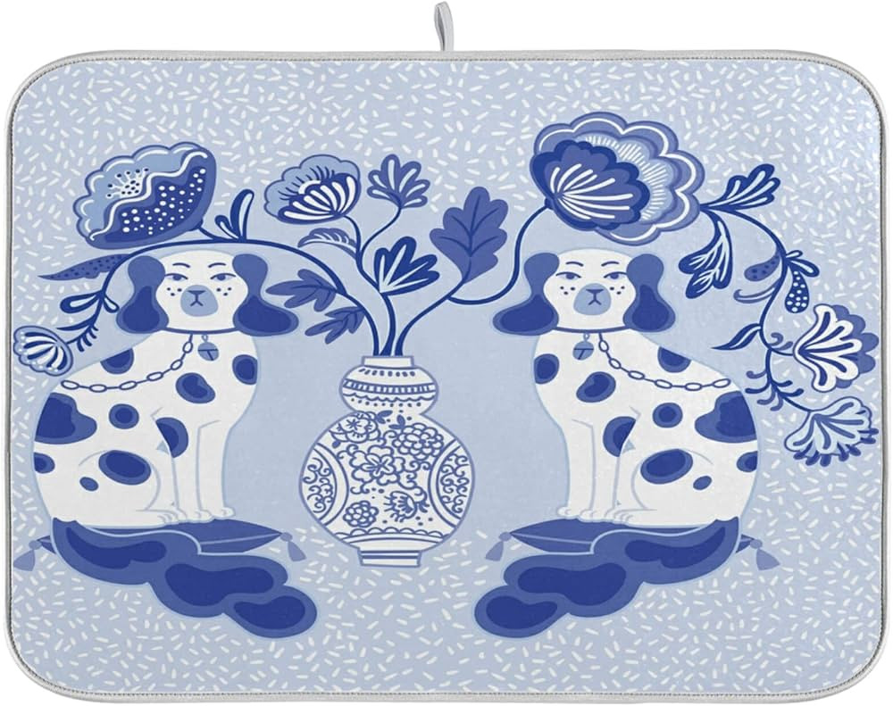 susiyo Staffordshire Dogs in Chinoiserie Style Blue and White Porcelain Dish Drying Mats with Han... | Amazon (US)