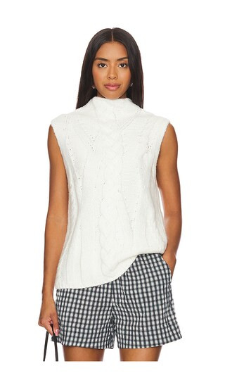 Kendall Funnel Neck Cable Vest in Sea Salt | Revolve Clothing (Global)