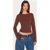 Chocolate Crew Neck Flared Sleeve Long Top | PrettyLittleThing US