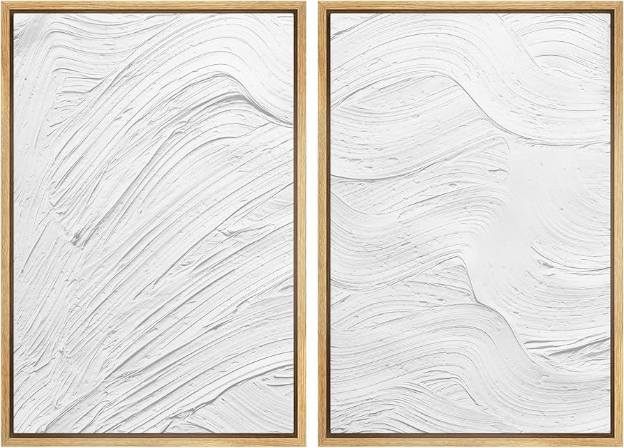 Ashbrook Framed Canvas Print Wall Art Set White Gray Paint Stroke Waves Abstract Shapes Illustrat... | Amazon (US)