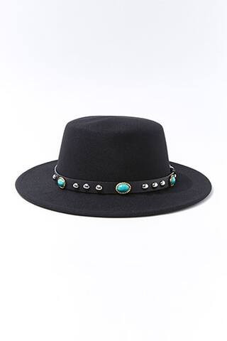 Forever 21 Faux Turquoise Boater Hat , Black/multi | Forever 21 (US)