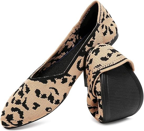HEAWISH Women's Ballet Flats for Women Pointed Toe Slip On Leopard Mesh Dress Shoes | Amazon (US)