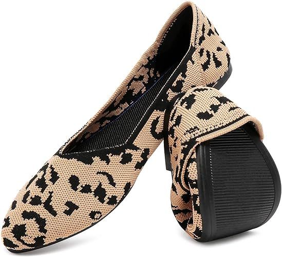 HEAWISH Women's Ballet Flats for Women Pointed Toe Slip On Leopard Mesh Dress Shoes | Amazon (US)